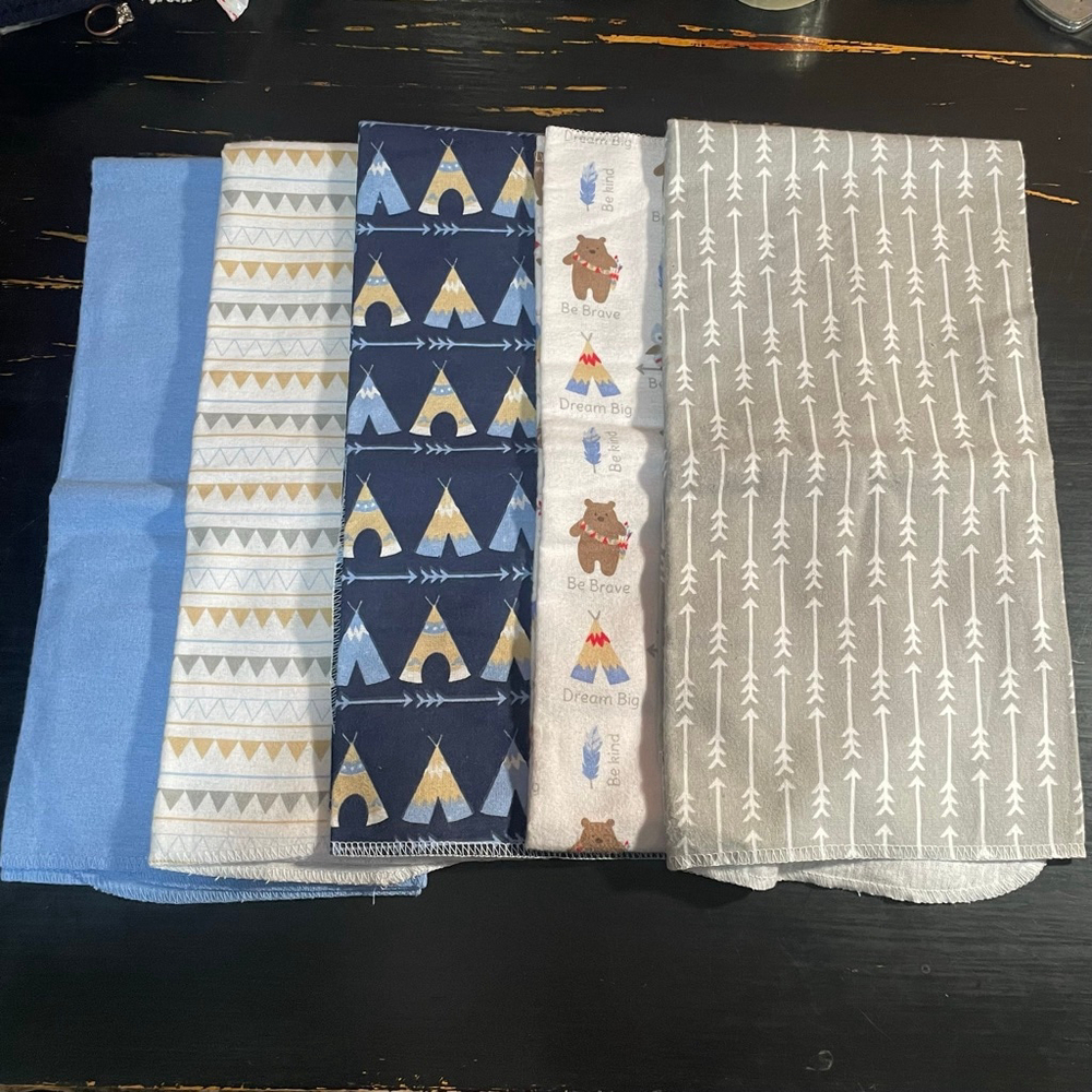 Loveable friends receiving blankets One Size Blue Gray White Set of 5